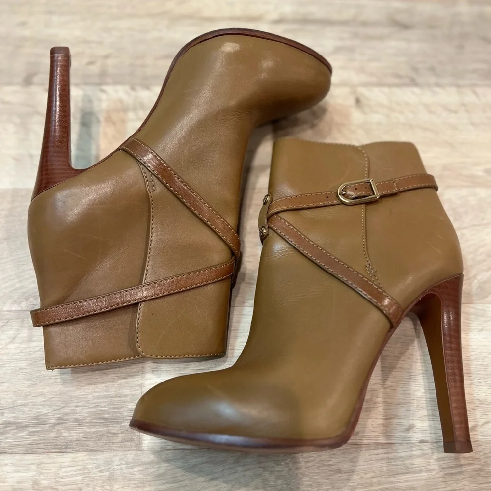 Tory Burch Cognac Dorese Leather Boot Bootie Sz 10
